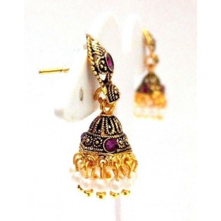 Golden Oxidized Women Earring Jhumka Jhumki Jewelry Drop PushBack Classy Gift 74